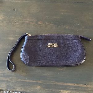 Versace collection purple pebble leather wristlet